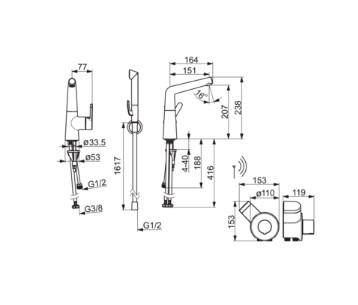 Oras Inspera 3005F håndvaskarmatur 3 V m/Bidetta håndbruser - Krom Oras Inspera 3005F håndvaskarmatur 3 V m/Bidetta håndbruser - Krom