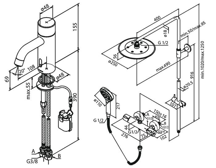 Damixa Silhouet Touchless komplet pakke til bad m/hovedbruser - Børstet messing