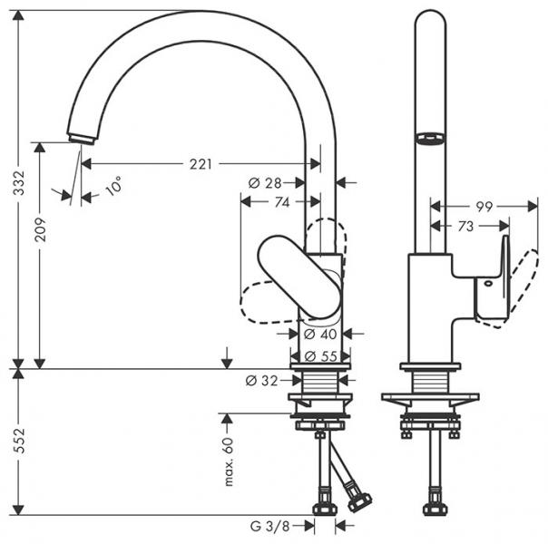 hansgrohe Vernis Blend M35 210 køkkenarmatur m/ svingtud - Mat sort