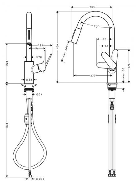 Hansgrohe Focus M41 køkkenarmatur 240 m/udtræk 2jet - Krom