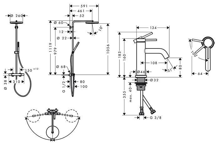 hansgrohe Pulsify S Puro 1jet & Tecturis komplet pakke til badeværelset - Mat sort hansgrohe Pulsify S Puro 1jet & Tecturis komplet pakke til badeværelset - Mat sort