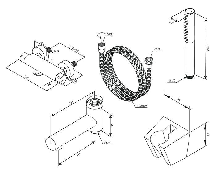 Damixa Iris komplet badekararmatur - Steel