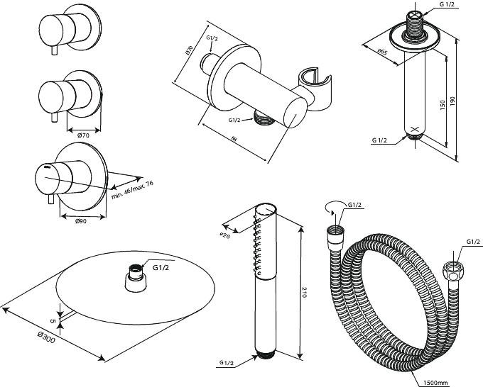 Damixa Iris XS 2 brusesystem til indbygning - Loft - Krom Damixa Iris XS 2 brusesystem til indbygning - Loft - Krom