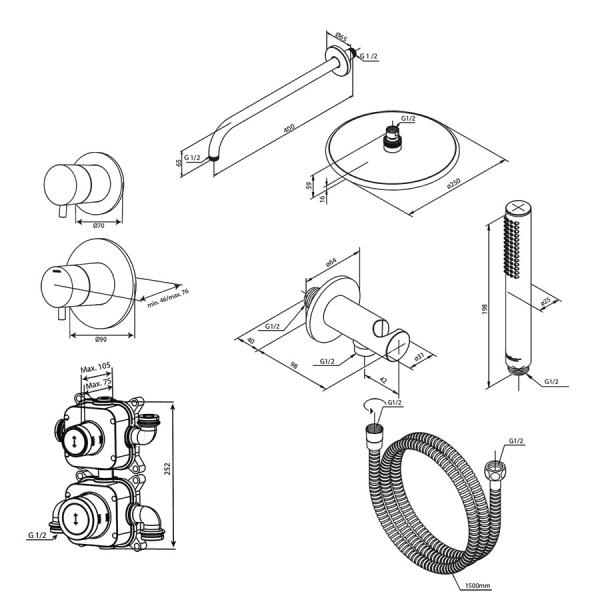 Damixa Silhouet DS 1 komplet brusesystem til indbygning - Mat sort Damixa Silhouet DS 1 komplet brusesystem til indbygning - Mat sort