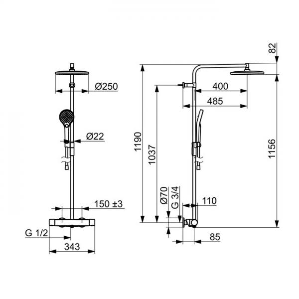 Oras Optima Style Rain 250 komplet brusesystem - Mat sort