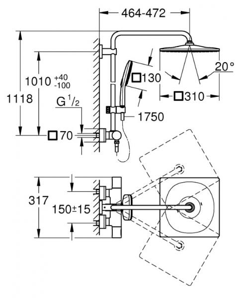 Grohe Rainshower SmartActive 310 Cube brusesystem - Børstet warm sunset Grohe Rainshower SmartActive 310 Cube brusesystem - Børstet warm sunset