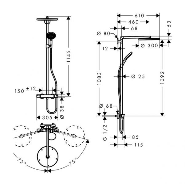 hansgrohe Raindance S Showerpipe 300 1jet m/termostat - Krom
