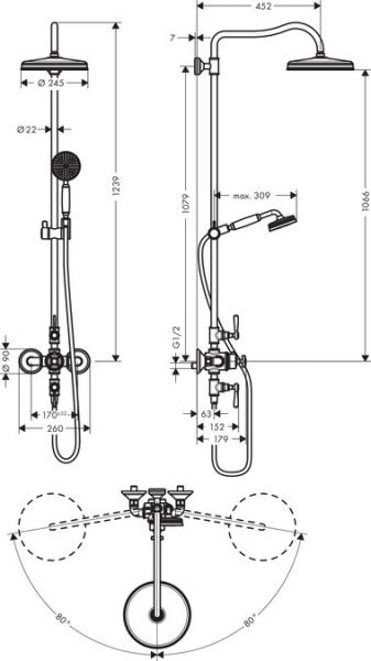 AXOR Montreux showerpipe m/ termostat og hovedbruser AXOR Montreux showerpipe m/ termostat og hovedbruser