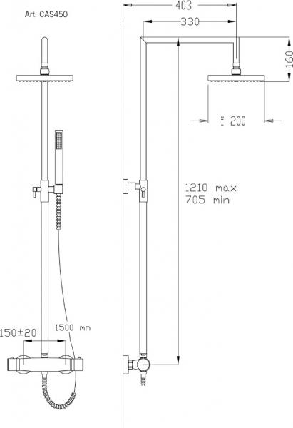 Cassøe komplet brusesystem Ø200 - Krom
