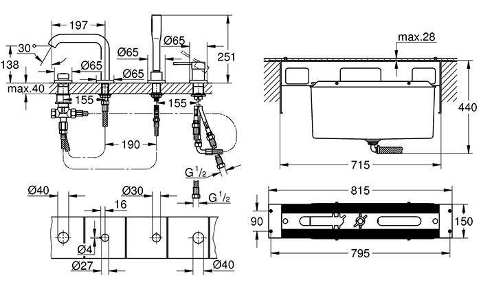 Grohe Essence komplet badekararmatur t/karkant - Krom