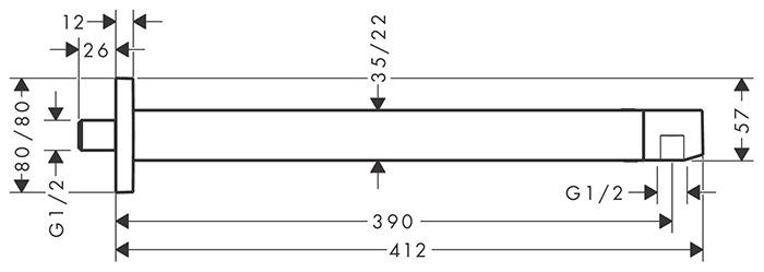 hansgrohe bruserbøjning E 39 cm 1/2" - Mat sort