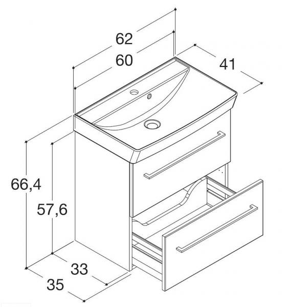 Dansani Mido møbelsæt 60 m/2 skuffer og Capella vask - Hvid mat Dansani Mido møbelsæt 60 m/2 skuffer og Capella vask - Hvid mat