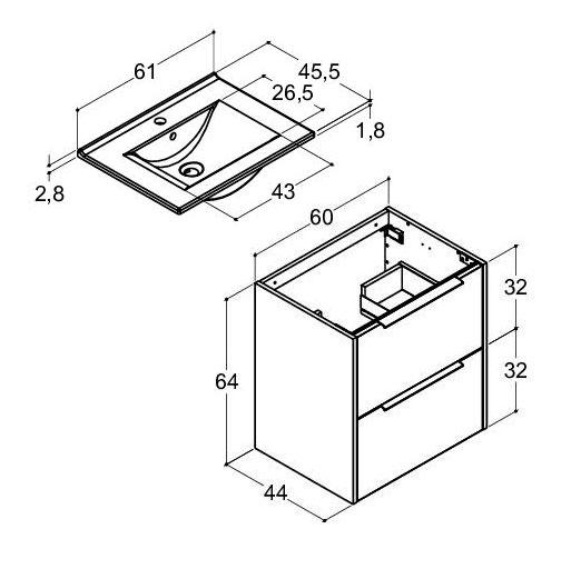 Dansani Mido+ Classic 61 møbelsæt m/Amber vask og 2 skuffer - Mat sand Dansani Mido+ Classic 61 møbelsæt m/Amber vask og 2 skuffer - Mat sand