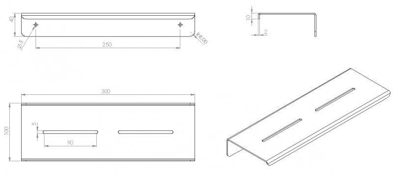 Cassøe A5 brusehylde, vendbar - Børstet kobber