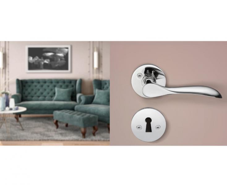 Beslagsboden indendørs dørgreb inkl nøgleskilt - Poleret krom