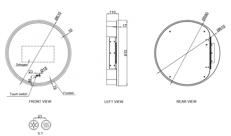 Cassøe Form rundt spejlskab m/lys, touch og antidug Ø60 cm - Sort