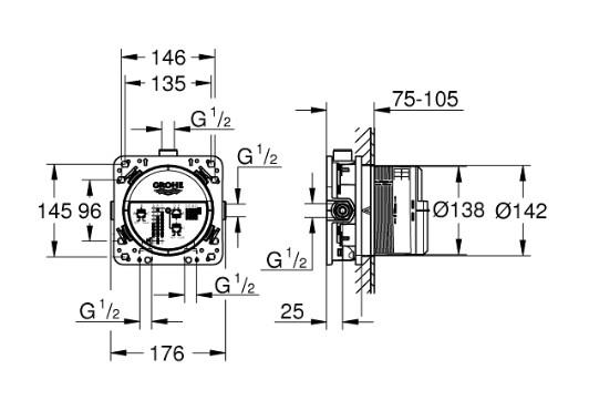 Grohe Atrio Rainshower 310 komplet brusesystem til indbygning m/SmartActive håndbrus - Steel Grohe Atrio Rainshower 310 komplet brusesystem til indbygning m/SmartActive håndbrus - Steel