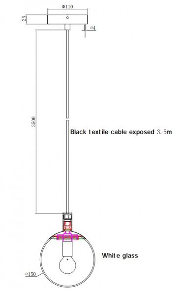 Cassøe Luna pendel m/hvidt glas - Børstet messing