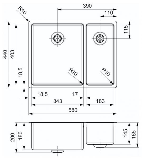 Lavabo New York 34+18 køkkenvask