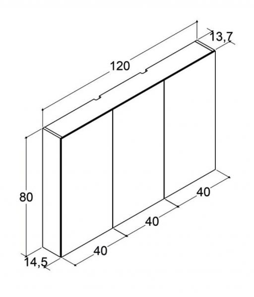 Dansani Style 120 spejlskab m/3 låger og lysstyring - Lys eg