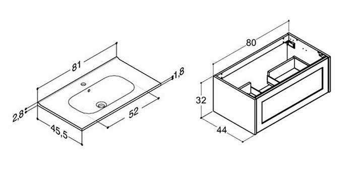 Dansani Luna Classic 80 møbelsæt m/Kantate vask og skuffe - Valgfri farve
