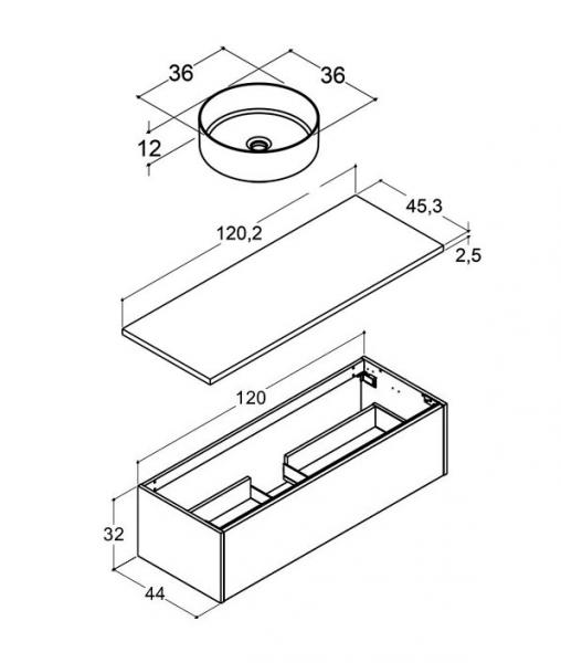 Dansani Luna Classic 120 møbelsæt m/Circle bowlevask og skuffe - Valgfri farve