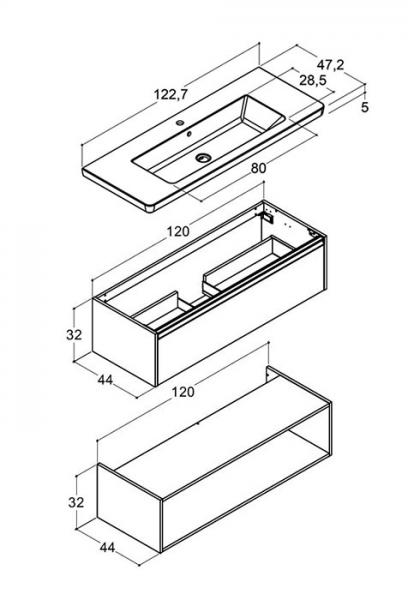 Dansani Luna Classic 120 møbelsæt m/Larghetto vask og integrerede greb - Natur eg/sort
