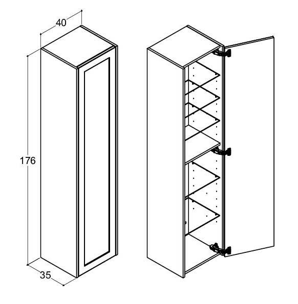 Dansani Luna Classic 40 højskab A m/1 låge og rammefront - Venstrehængslet - Valgfri farve