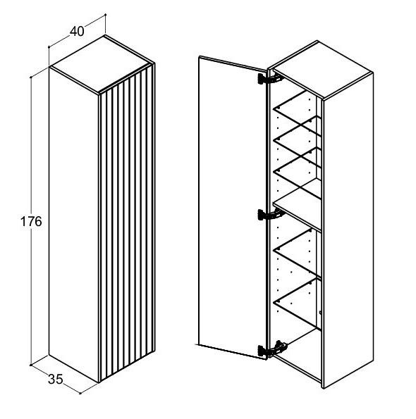 Dansani Luna Classic 40 højskab A m/låge og lameller - Venstrehængslet - Eg noir Dansani Luna Classic 40 højskab A m/låge og lameller - Venstrehængslet - Eg noir