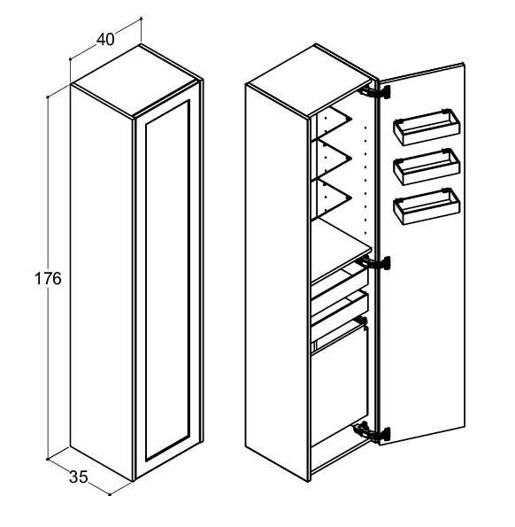 Dansani Luna Classic 40 højskab C m/1 låge og rammefront - Venstrehængslet - Hvid mat Dansani Luna Classic 40 højskab C m/1 låge og rammefront - Venstrehængslet - Hvid mat