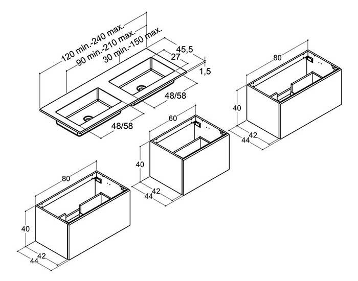 Dansani Luna Urban 220 møbelsæt m/Minore dobbeltvask og skuffer - Valgfri farve Dansani Luna Urban 220 møbelsæt m/Minore dobbeltvask og skuffer - Valgfri farve