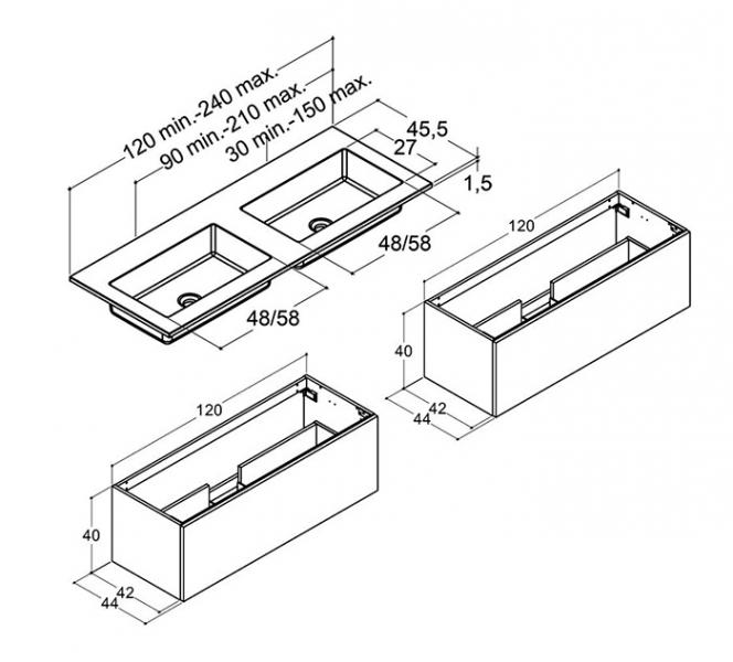 Dansani Luna Urban 240 møbelsæt m/Minore dobbeltvask og skuffer - Brun eg Dansani Luna Urban 240 møbelsæt m/Minore dobbeltvask og skuffer - Brun eg