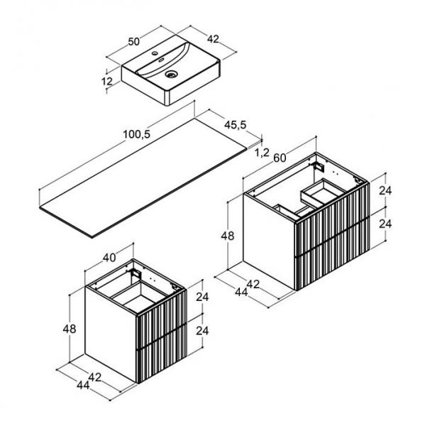Dansani Luna Urban 100 møbelsæt m/Cube vask og riflet front - Valgfri farve Dansani Luna Urban 100 møbelsæt m/Cube vask og riflet front - Valgfri farve