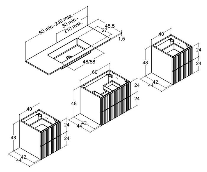 Dansani Luna Urban 140 møbelsæt m/Minore vask og riflet front - Valgfri farve Dansani Luna Urban 140 møbelsæt m/Minore vask og riflet front - Valgfri farve