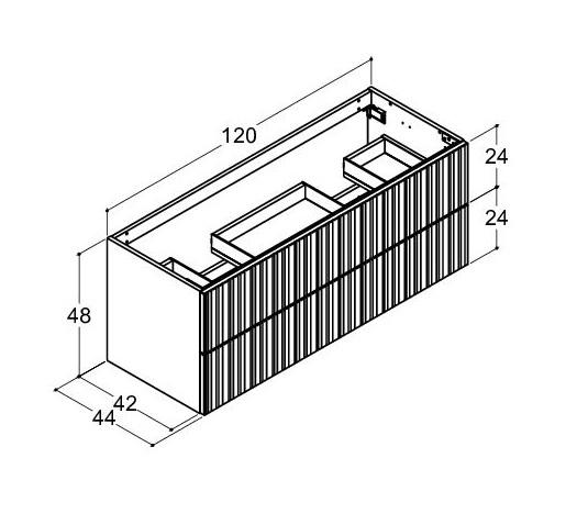 Dansani Luna dobbelt vaskeskab 120x40 m/skuffer - Hvid mat/riflet Dansani Luna dobbelt vaskeskab 120x40 m/skuffer - Hvid mat/riflet