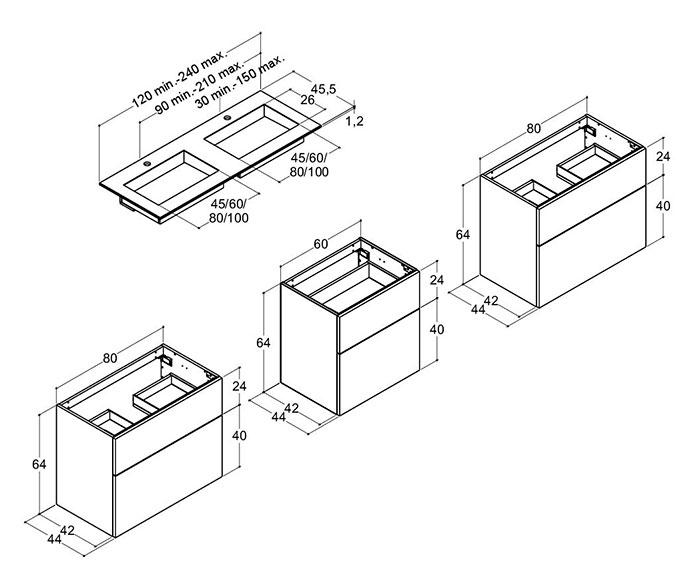 Dansani Luna Urban 220 møbelsæt m/Angular vask og skuffer - Høj - Varm eg Dansani Luna Urban 220 møbelsæt m/Angular vask og skuffer - Høj - Varm eg