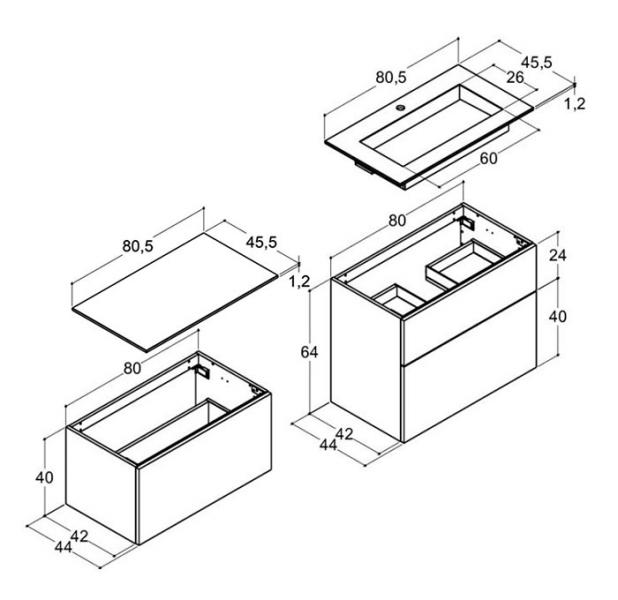 Dansani Luna Urban 160 møbelsæt m/Angular vask og skuffer - Valgfri farve