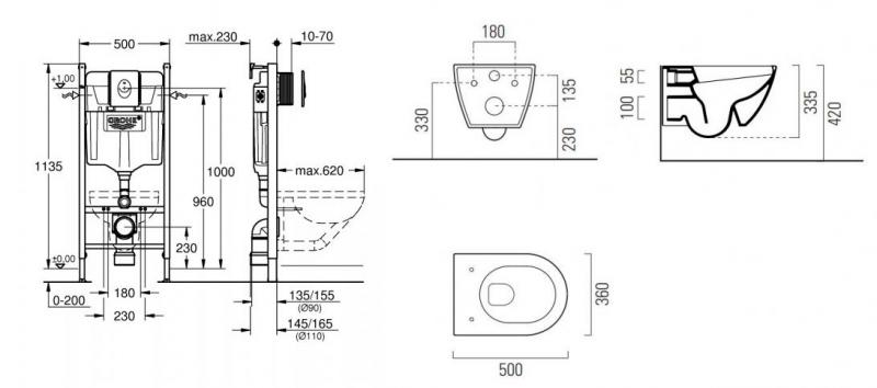 GSI Pura Agave 50 toiletpakke inkl. sæde m. softclose, cisterne og krom betjening
