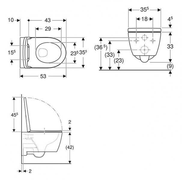 Geberit iCon rimless mat hvid væghængt toilet inkl. sæde m/SoftClose, Grohe cisterne og betjening i hvid