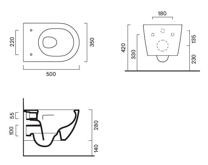 Catalano Sfera 50 væghængt toilet inkl sæde m/SoftClose, cisterne og betjening i hvid