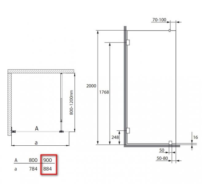 Hafa Infinity brusev&aelig;g - Klar glas - Mat sort - 90 cm