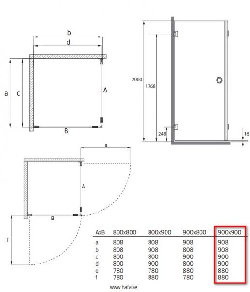 Hafa Infinity bruseniche - Klar glas - Mat sort - 90x90 cm Hafa Infinity bruseniche - Klar glas - Mat sort - 90x90 cm