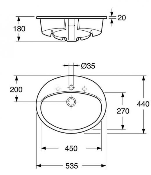 Gustavsberg 53 håndvask t/nedfældning - Med overløb - Med 1 hanehul Gustavsberg 53 håndvask t/nedfældning - Med overløb - Med 1 hanehul