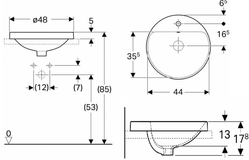 Geberit Variform 48 håndvask t/nedfældning - 1 hanehul