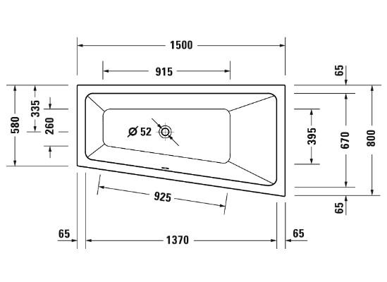 Duravit No.1 asymmetrisk badekar t/indbygning - 150 x 80 - H&oslash;jre - 1 rygl&aelig;n