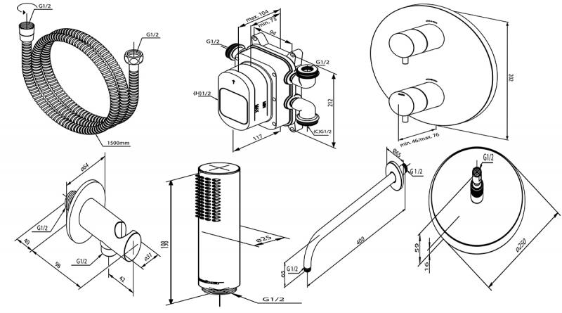 Damixa Silhouet komplet brusesystem til indbygning - Børstet messing Damixa Silhouet komplet brusesystem til indbygning - Børstet messing