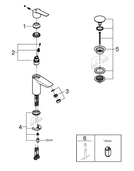 Grohe Start S håndvaskarmatur m/push open bundventil - Krom Grohe Start S håndvaskarmatur m/push open bundventil - Krom