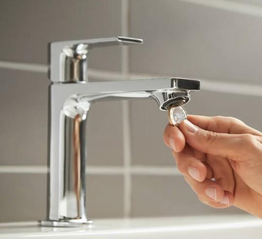 hansgrohe Rebris E 110 håndvaskarmatur m/Coolstart og løft-op bundventil - Krom