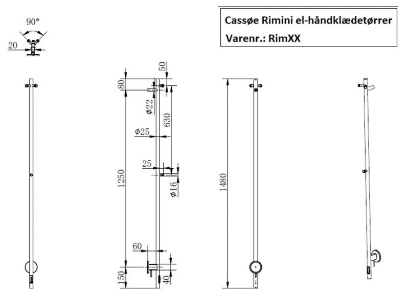 Cassøe Rimini håndklædetørrer - Poleret rustfrit stål Cassøe Rimini håndklædetørrer - Poleret rustfrit stål