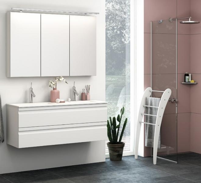 Dansani Style spejlskab 120 m/3 låger og lysstyring - Hvid mat Dansani Style spejlskab 120 m/3 låger og lysstyring - Hvid mat